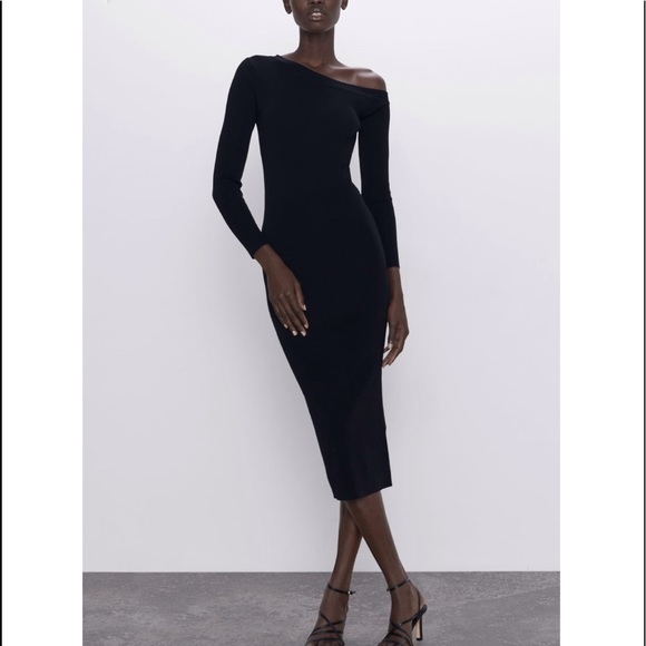 ZARA 2020 tailored knitted fitted black dress - Picture 4 of 11